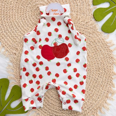 Jardineira Nózinho - Maçãzinhas - Off White e Vermelho